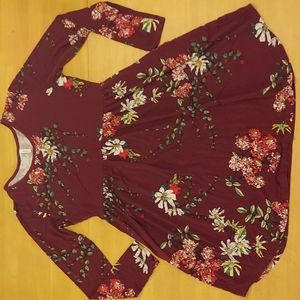 Longyuan Long Sleeve Midi Dress with POCKETS! Maroon color.